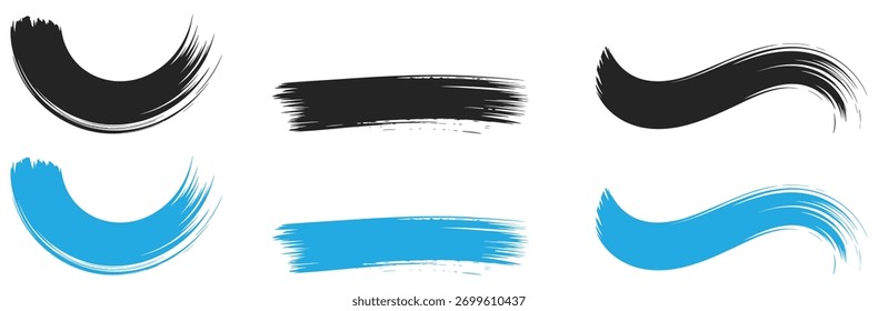 Dynamic black and blue artistic brush stroke elements create a modern, abstract background for creative design projects.