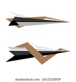 Dynamic black brown gray fast arrow vector design decal on isolated background for speed racing concept