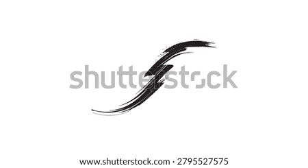 A dynamic black brush stroke forming an S curve, with a textured, energetic appearance on a clean white background.