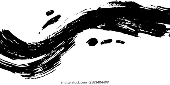 A dynamic black brush stroke on a white background, showcasing artistic flair and movement. Ideal for backgrounds or design elements.