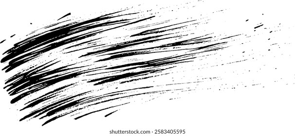 A dynamic black brush stroke with varying thickness, creating an artistic and expressive effect. Ideal for backgrounds or design elements.