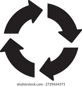 Icono de flechas circulares negras dinámicas que representan los procesos de rotación, actualización y reciclaje