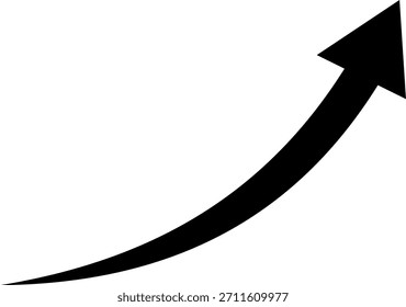 Símbolo dinámico de flecha curva negra que apunta hacia arriba y hacia la derecha, ilustrando el crecimiento del negocio, el éxito y la dirección de tendencia positiva.