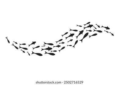 Dynamic Black flock of swimming fish illustration