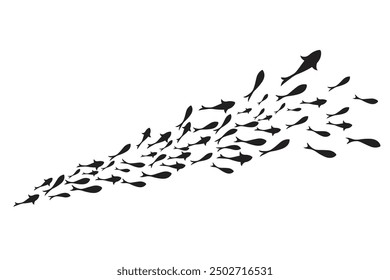 Dynamic Black flock of swimming fish illustration