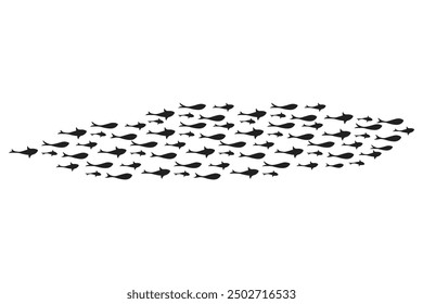 Dynamic Black flock of swimming fish illustration