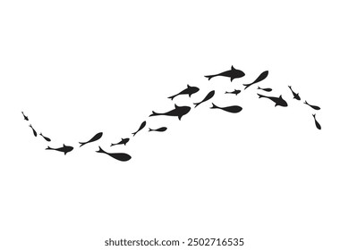 Dynamic Black flock of swimming fish illustration