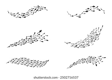 Dynamic Black flock of swimming fish illustration