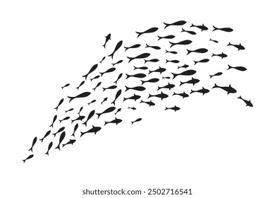 Dynamic Black flock of swimming fish illustration