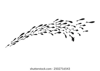 Dynamic Black flock of swimming fish illustration