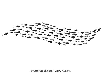 Dynamic Black flock of swimming fish illustration