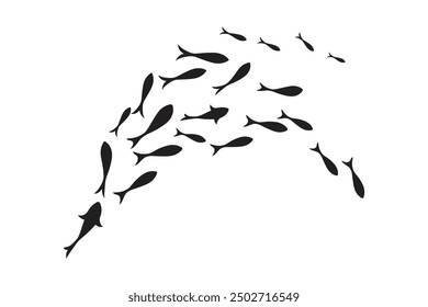 Dynamic Black flock of swimming fish illustration