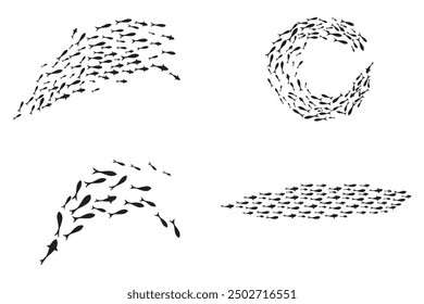 Dynamic Black flock of swimming fish illustration