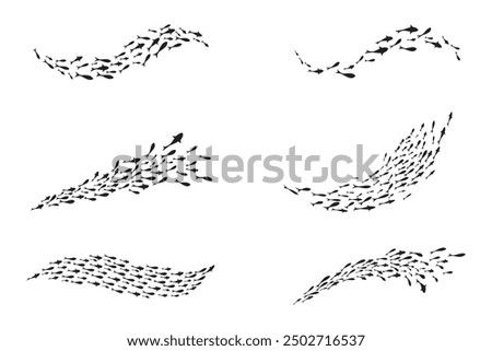 Dynamic Black flock of swimming fish illustration