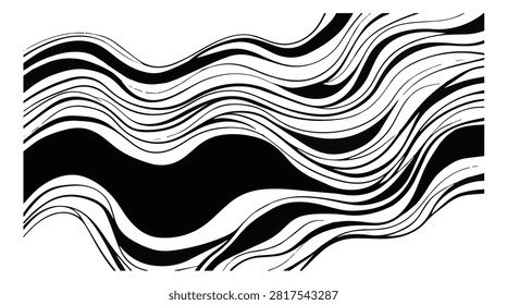 dynamic black flowing lines swirling shapes creates modern digital art design background with abstract monochrome visual elements