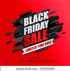 Dynamic Black Friday Sale Banner On Red Background. Perfect Template For Flyers, Discount Cards, Web, Posters, Ad, Promotions, Blogs And Social Media, Marketing. Vector Illustration.