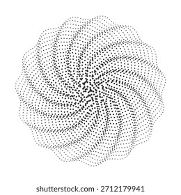 Puntos semitonos negros dinámicos que forman un patrón de espiral circular en remolino perfecto para fondos, ciencia, tecnología o proyectos gráficos modernos aislados sobre fondo blanco Ilustración vectorial