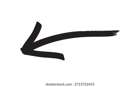 Ein dynamischer, schwarzer, handgezeichneter Pfeil, der sich leicht nach unten krümmt und nach links zeigt, mit einer rauen, gemalten Textur am Schwanz.
