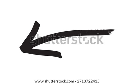 A dynamic, black, hand-drawn arrow curving slightly downwards and pointing left, featuring a rough, painted texture on the tail.
