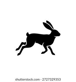 Una ilustración de silueta de liebre negra dinámica que muestra el movimiento y la velocidad sobre un fondo blanco. Perfecto para logotipos, íconos, recursos educativos, Mercancía y proyectos creativos de marca. Este diseño minimalista enfatiza la agilidad, la claridad y la versatilidad, lo que lo hace ideal para diseñadores y Colaboradores que buscan gráficos animales de alta calidad.