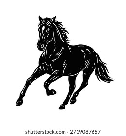 Ilustração de cavalo negro dinâmico capturando a graça equestre poderosa e movimento e força de espírito livre