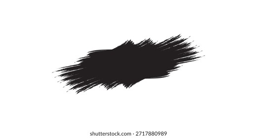 Un trazo de pincel de tinta negra dinámica con bordes texturizados, aislado sobre un fondo blanco limpio.