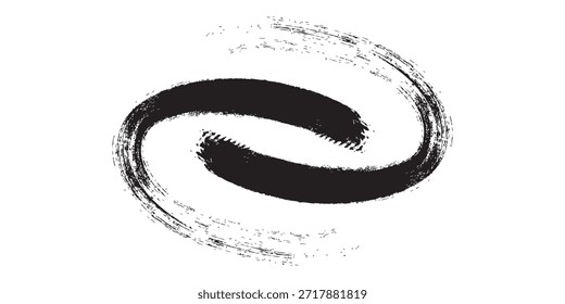 A dynamic black ink brush stroke forms a swirling, abstract shape resembling an 'S' or a yin-yang symbol on a white background.