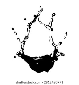 Dynamic black ink splash captured mid-air creating an abstract pattern in water, emphasizing fluidity and motion.