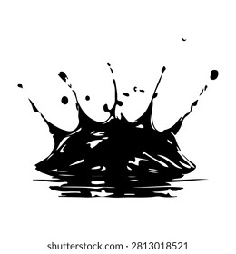 Dynamic black ink splash on white background forming an abstract artistic shape and pattern, emphasizing fluidity and motion in visual art.