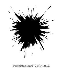 Dynamic black ink splash with sharp edges and irregular shape, ideal for creative projects, backgrounds, and artistic compositions.