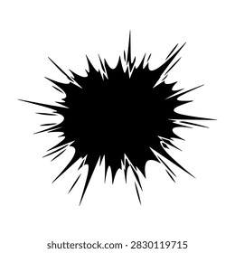 Dynamic black ink splash with sharp edges and irregular shape, creating an energetic visual impact on a plain white background.