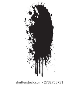 A dynamic black ink splash with a textured, grunge appearance and distinct drips, creating an artistic and raw visual effect.
