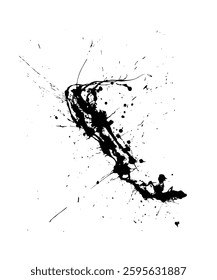 Dynamic black ink splashes against a pristine white backdrop, forming an intriguing abstract design