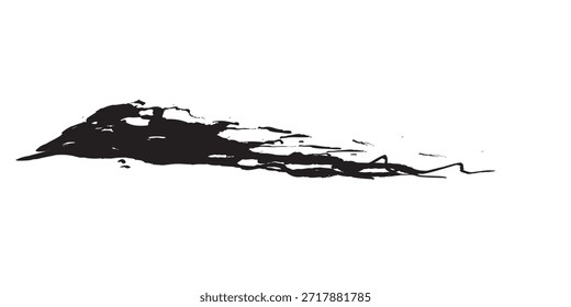 Um respingo dinâmico de tinta preta com um efeito de traçado de pincel em um plano de fundo branco, sugerindo movimento e fluidez.