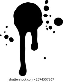 Dynamic black ink splatter illustration with fluid shapes and droplets, perfect for creative design projects and artistic backgrounds