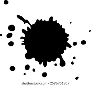 Dynamic black ink splatter illustration with bold, irregular shapes. Perfect for creative projects needing a striking visual impact