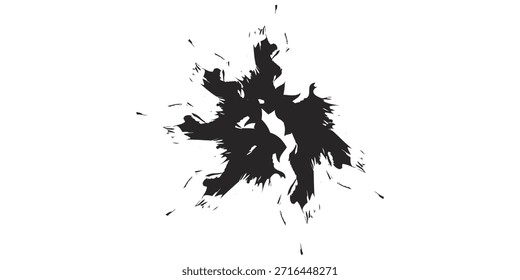 Una salpicadura de tinta negra dinámica con una sensación de movimiento y energía, aislada sobre un fondo blanco limpio.