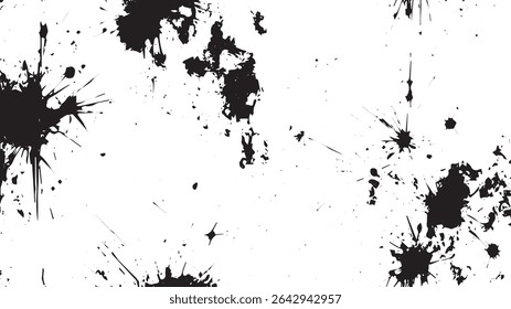Dynamic Black Ink Splatter Texture, Abstract Grunge Splash Background on White