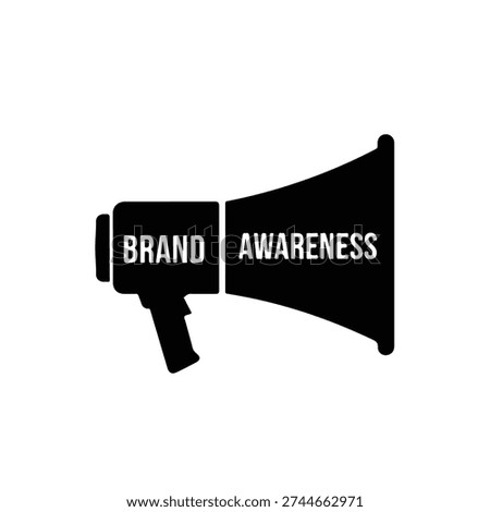 Dynamic Black Megaphone Icon with "Brand Awareness" Text, Emphasizing Marketing Strategy, Advertising Campaigns, and Public Relations Promotion