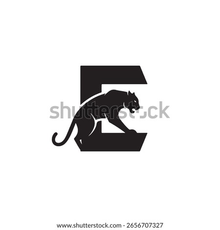 Dynamic Black Panther Crouching Inside the Letter E Logo Design