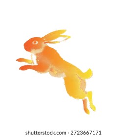 Dinámico salto de conejo negro con salpicaduras de arte retro de medio tono Collage