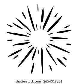 Efeito de burst radial preto dinâmico no estilo de quadrinhos, isolado em um fundo branco. Esta explosão ou ilustração de impacto é perfeito para pop art, mangá, projetos retro, cenas de ação.
