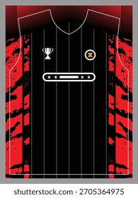 Plantilla de ropa atlética dinámica negra y roja con trofeo y emblemas de estrellas