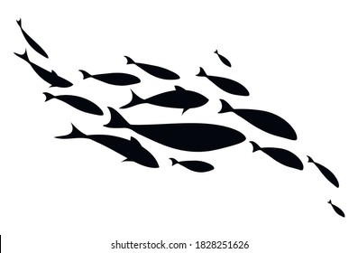 Dynamic black school of fish. Logo design. Vector illustration.