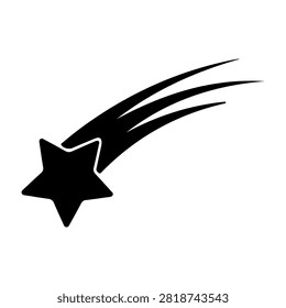 A dynamic black shooting star with a trailing tail, symbolizing speed, energy, and celestial phenomena in a minimalist style.