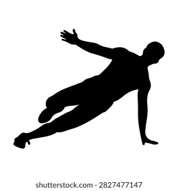 Dynamic black silhouette of a man executing a breakdance move on the ground, emphasizing movement and athleticism in dance art.