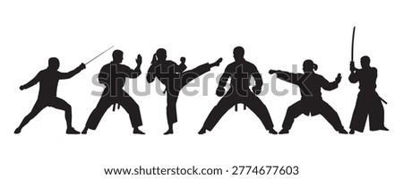 dynamic black silhouette of martial artists performing high kicks, ideal for fitness, sports, and action-themed designs