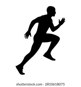 Dynamic black silhouette of a person running, showcasing athleticism and movement against a plain white background.