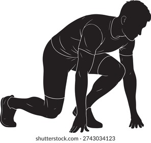 Dynamic black silhouette of a runner in starting position ready to begin a race