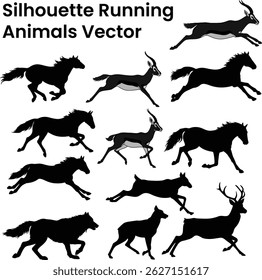 Dynamic Black Silhouette Running Animals Vector Collection.